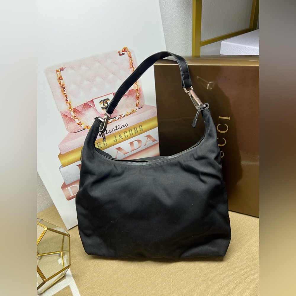 GUCCI Black Nylon Leather Trimmed Tote Bag-001-1955-002122